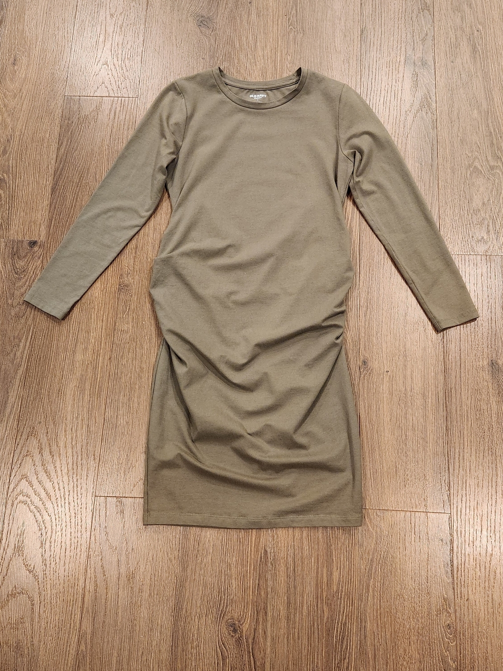 Old Navy Maternity Ruched Bodycon Dress Small Olive Green Long Sleeve